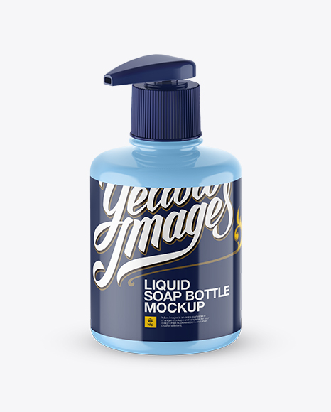 Glossy Liquid Soap Bottle with Pump PSD Mockup Halfside View High-Angle Shot 12.14 MB