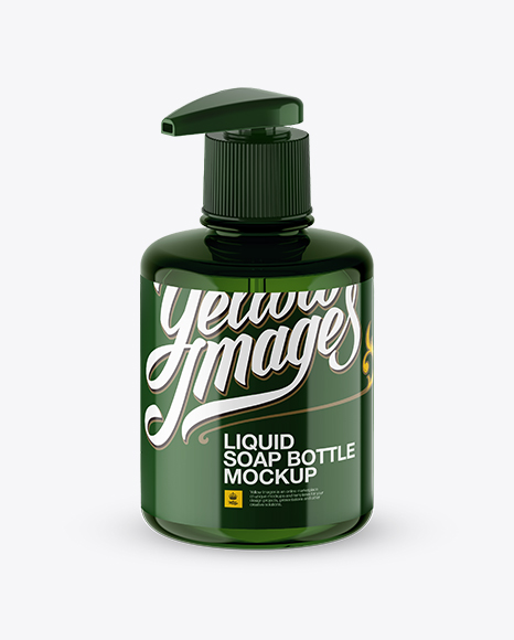 Green Liquid Soap Bottle with Pump PSD Mockup Halfside View 27.27 MB