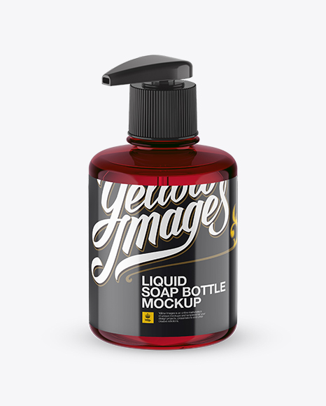 Download Red Liquid Soap Bottle with Pump PSD Mockup Halfside View
