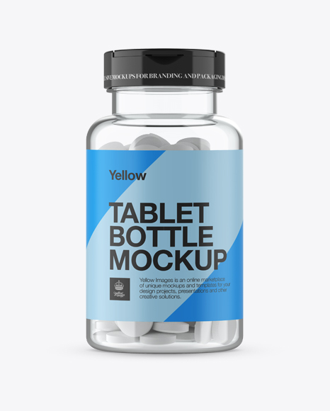 Download Clear Pill Bottle PSD Mockup Front View