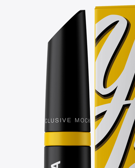 Download Matte Mascara with Box Mockup in Tube Mockups on Yellow Images Object Mockups