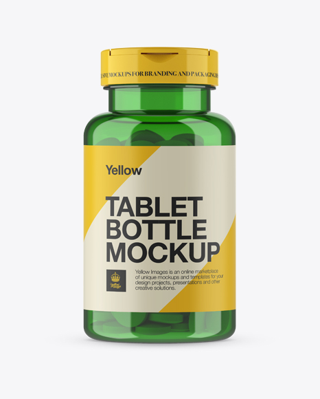 Download Green Pill Bottle PSD Mockup Front View