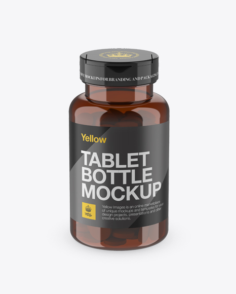 Download Amber Pill Bottle PSD Mockup High-Angle Shot
