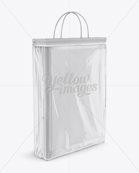 Download Clear Vinyl Bag w/ Bed Linen Mockup - Halfside View in Bag & Sack Mockups on Yellow Images ...