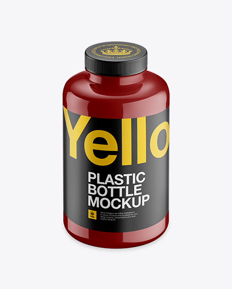 Glossy Plastic Bottle PSD Mockup Front View High-Angle Shot 66.04 MB