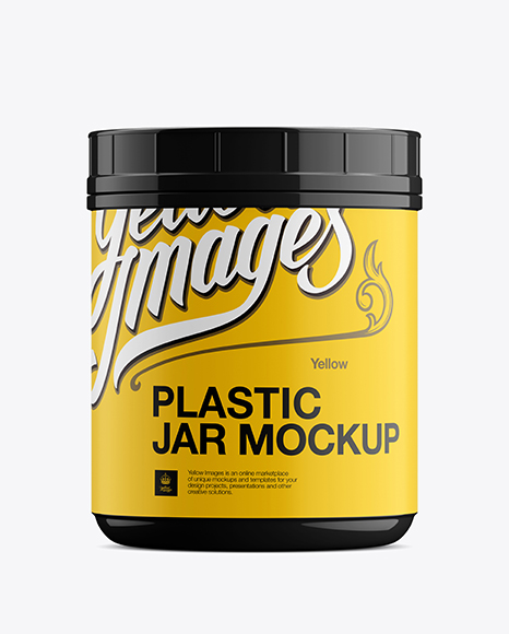Download Glossy Plastic Jar with Matte Label PSD Mockup Front View