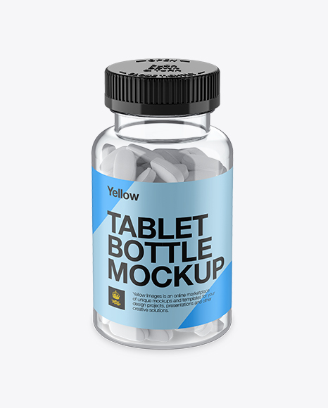Clear Pill Bottle Mockup (High-Angle Shot) in Bottle Mockups on Yellow Images Object Mockups