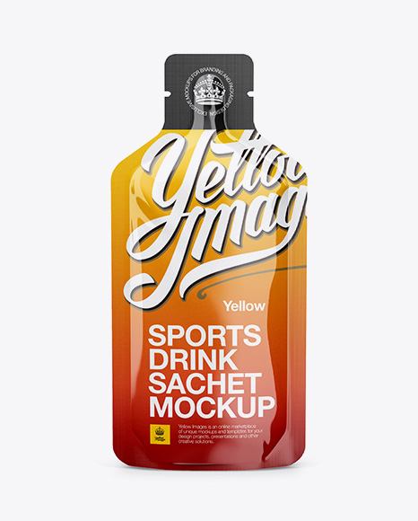 Download Glossy Sports Energy Drink Sachet Mockup - Front View in Sachet Mockups on Yellow Images Object ...