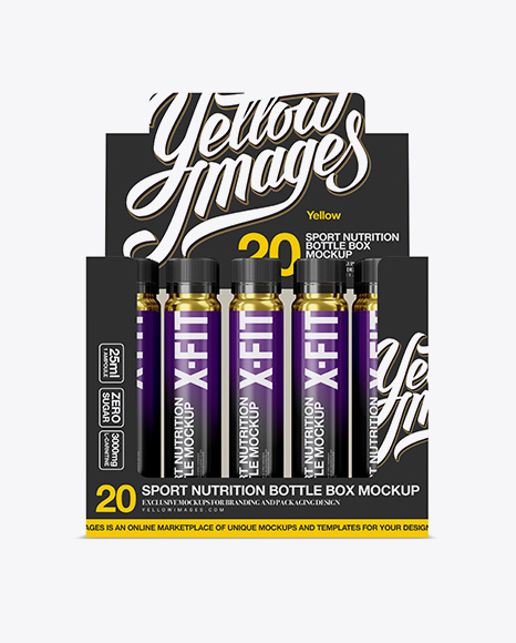 Download 20 Glossy Sport Nutrition Bottles Display Box Mockup - Front View - 20 Metallic Sport Nutrition ...