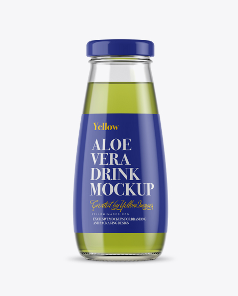 Download 330ml Clear Glass Bottle with Aloe Vera Drink Mockup
