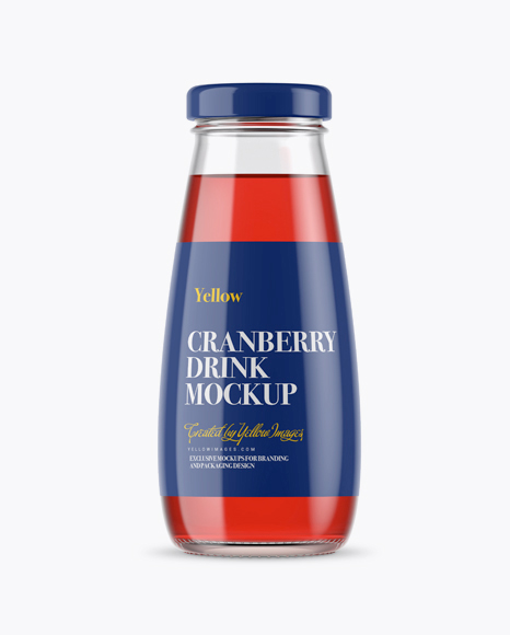 Download 330ml Clear Glass Bottle with Cranberry Drink Mockup