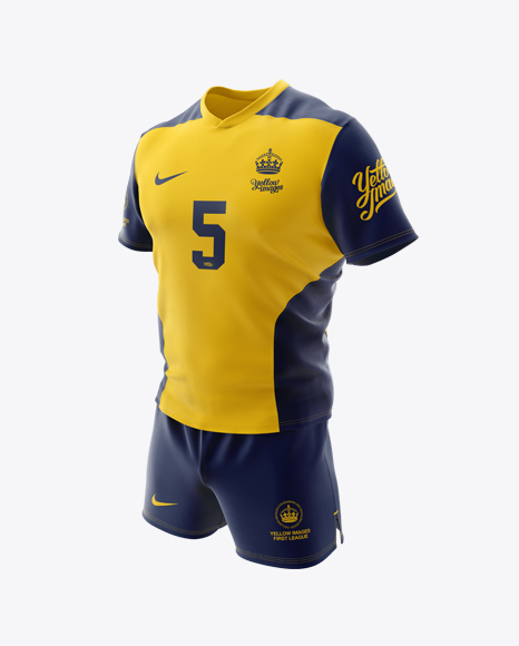 Men's Rugby Kit with V-Neck Jersey Mockup - Halfside View in Apparel Mockups on Yellow Images ...