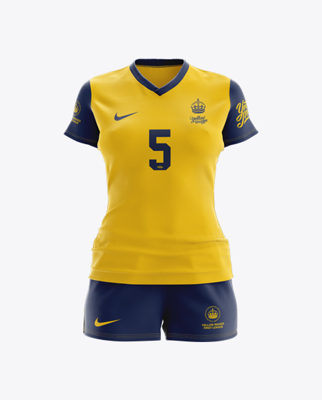 Download Women's Rugby Kit with V-Neck Jersey Mockup - Front View in Apparel Mockups on Yellow Images ...