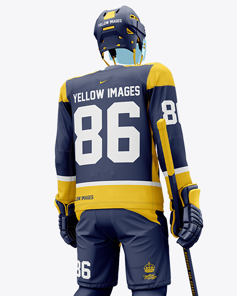 Download Men's Full Ice Hockey Kit with Visor mockup (Hero Back Shot) in Apparel Mockups on Yellow Images ...
