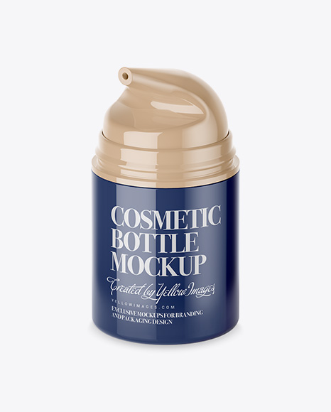 Open Glossy Cream Bottle with Pump PSD Mockup Halfside View