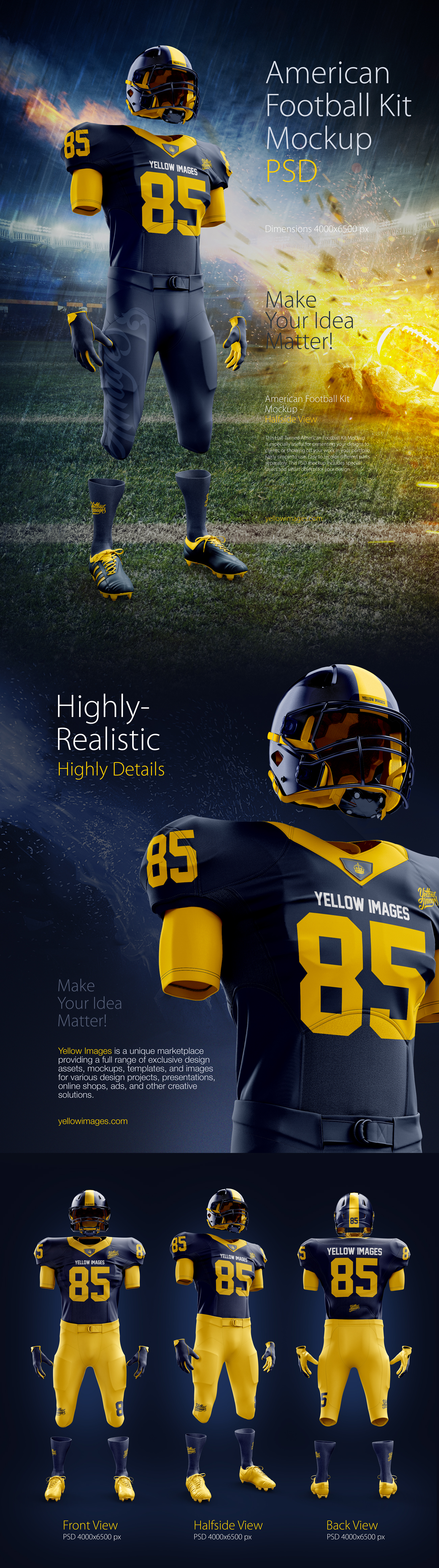 American Football Kit Mockup PSD in Apparel Mockups on Yellow Images