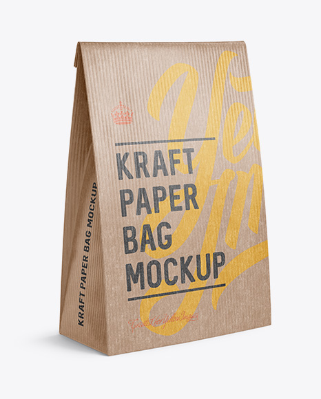 Kraft Paper Bag Mockup - Halfside View in Bag & Sack Mockups on Yellow