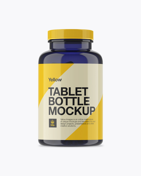 Dark Blue Pills Bottle With Glossy Cap Label Mockup Psd Template Psd Mockups Templates