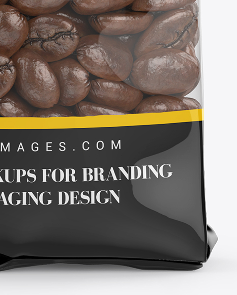 Download Clear Bag With Coffee Beans Mockup - Front View in Bag ...