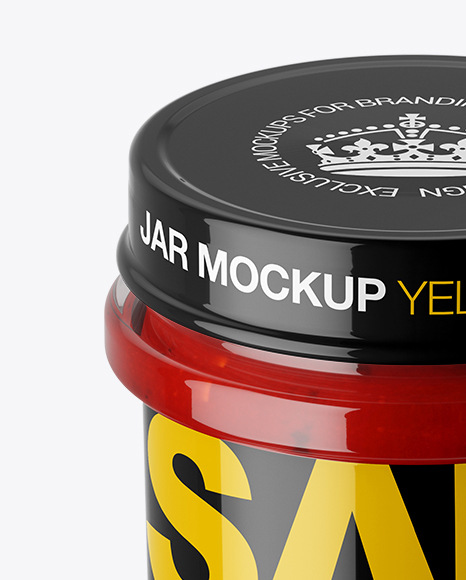 Download Glass Jar With Salsa Sauce Mockup (High-Angle Shot) in Jar Mockups on Yellow Images Object Mockups