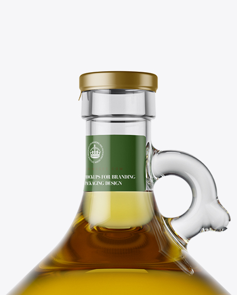 Download 3L Clear Glass Olive Oil Bottle With Handle Mockup in Bottle Mockups on Yellow Images Object Mockups