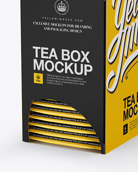 Download Tea Box W/ Sachets Mockup - Halfside View in Box Mockups on Yellow Images Object Mockups