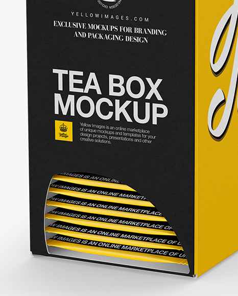 Download Tea Box W/ Sachets Mockup - Halfside View in Box Mockups on Yellow Images Object Mockups