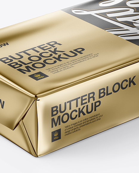 Download Metallic Butter Block Mockup - Half Side View (High-Angle ... Yellowimages Mockups