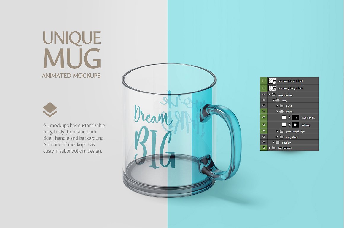 Download Glass Mug Animated Mockup in Stationery Mockups on Yellow ...