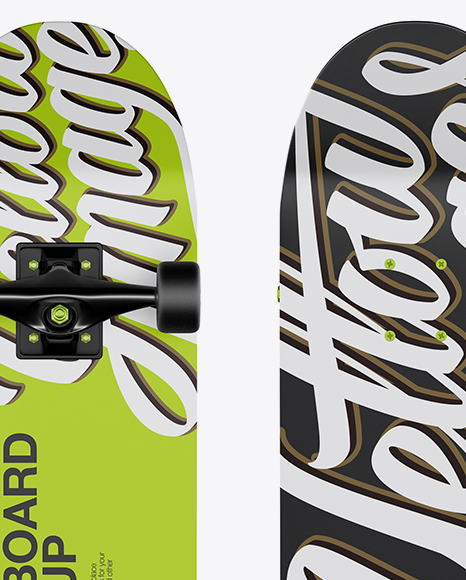 Skateboard Mockup - Front & Back View in Vehicle Mockups on Yellow