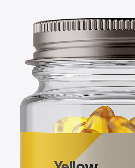 Download Clear Glass Fish Oil Bottle With Metal Cap Mockup - Front View in Bottle Mockups on Yellow ...