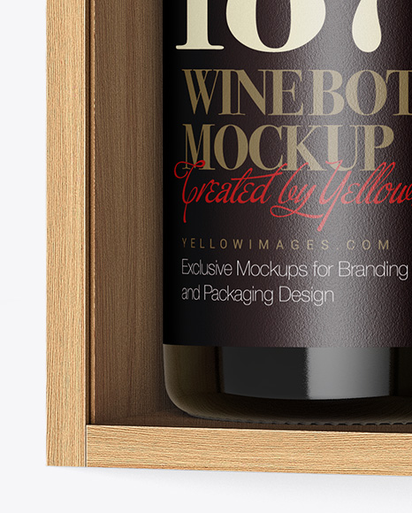 Download Green Glass Wine Bottle In Open Wooden Box Mockup - Half Side View in Bottle Mockups on Yellow ...