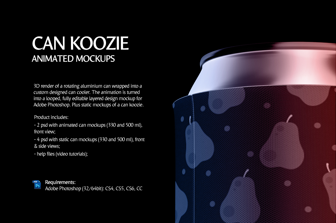Download Can Koozie Animated Mockup in Packaging Mockups on Yellow ...