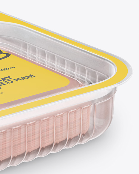 Download Plastic Tray with Sliced Ham Mockup - Half Side View in Packaging Mockups on Yellow Images ...