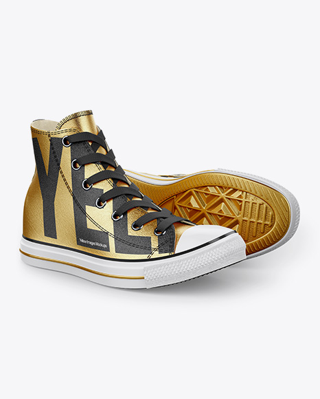 2 High-Top Canvas Sneakers Mockup - Half Side View in ...