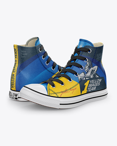 2 High-Top Canvas Sneakers Mockup - Half Side View in ...