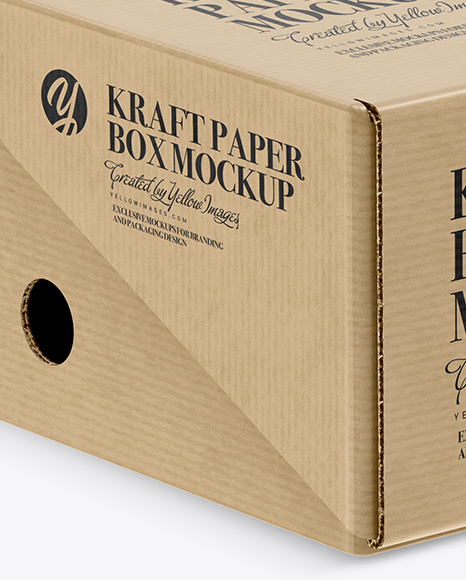 Download Kraft Paper Box Mockup Half Side View High Angle Shot In Box Mockups On Yellow Images Object Mockups Yellowimages Mockups