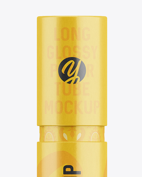 Download Long Glossy Paper Tube Mockup Front View in Tube Mockups on Yellow Images Object Mockups