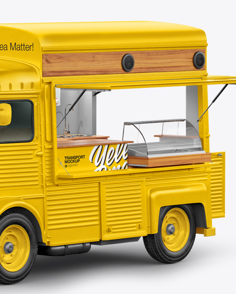 Download Citroen Hy Van Food Truck Mockup - Half Side View in Vehicle Mockups on Yellow Images Object Mockups