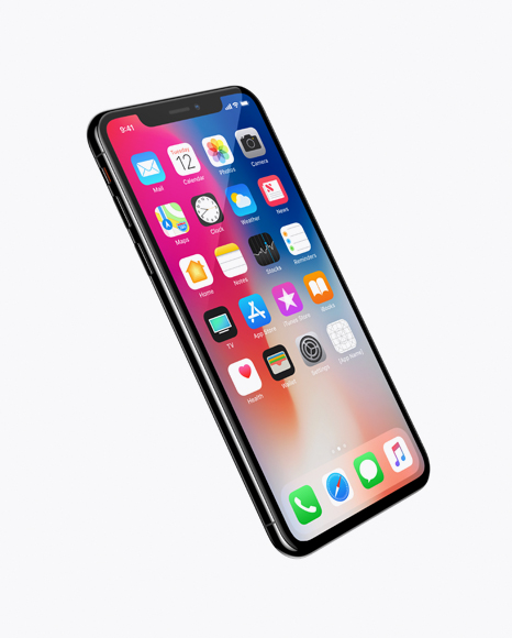 Download Apple iPhone X Jet black Mockup - Half Side View in Device Mockups on Yellow Images Object Mockups