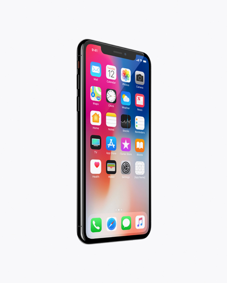 Download Apple iPhone X Jet black Mockup - Half Side View in Device Mockups on Yellow Images Object Mockups