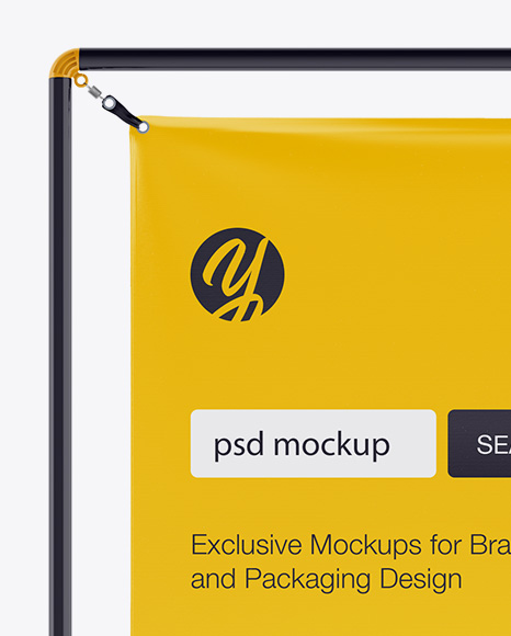 Download Glossy Vinyl Banner Frame Stand Mockup in Outdoor Advertising Mockups on Yellow Images Object ...