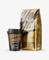 Download Metallic Bag with Coffee Cup Mockup - Half Side View in ...