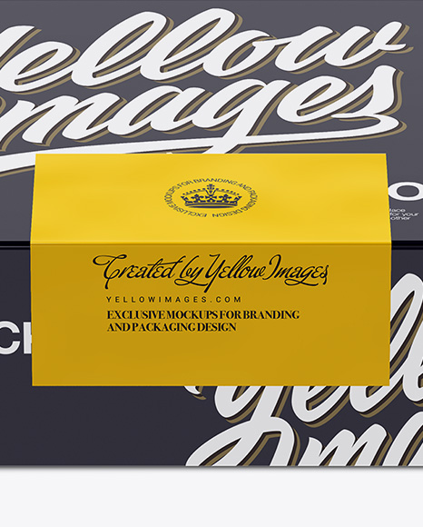 Download Glossy Paper Box W Label Mockup Front View High Angle Shot In Box Mockups On Yellow Images Object Mockups PSD Mockup Templates