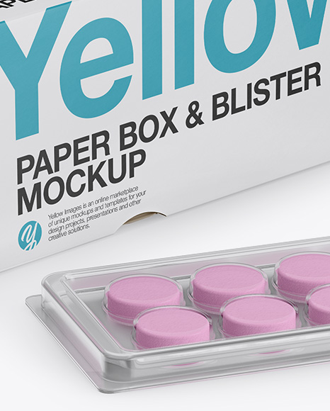 Download Opened Box With Mints In Blisters Mockup Half Side View In Box Mockups On Yellow Images Object Mockups PSD Mockup Templates