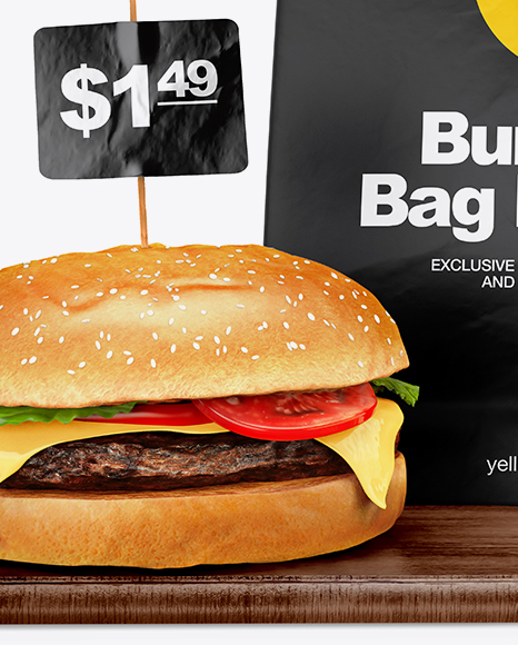 Burger & Bag Mockup in Bag & Sack Mockups on Yellow Images Object Mockups