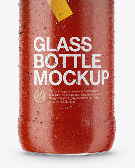 Download Glass Bottle w/ Condensation in Shrink Sleeve Mockup in Bottle Mockups on Yellow Images Object ...