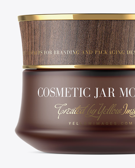 Download Frosted Glass Cosmetic Jar W/ Wooden Lid Mockup in Jar Mockups on Yellow Images Object Mockups