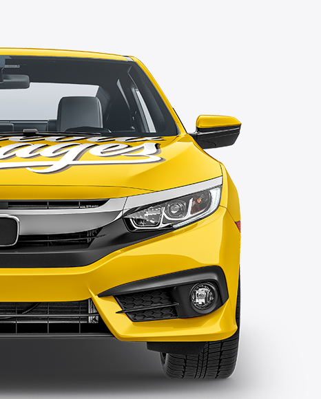Compact Coupe Car Mockup - Front View in Vehicle Mockups on Yellow