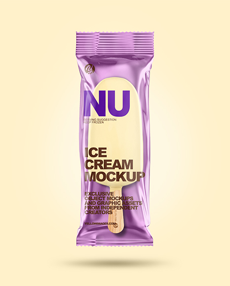Ice Cream Bar Mockup in Flow-Pack Mockups on Yellow Images Object Mockups